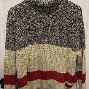 Roots Black, Cream, and Red Turtleneck Sweater